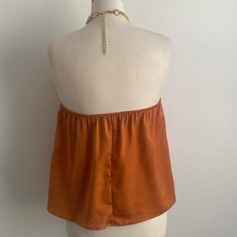 DO+BE Milah Satin Chain Halter Top Size Small in Rust - Picture 4 of 9